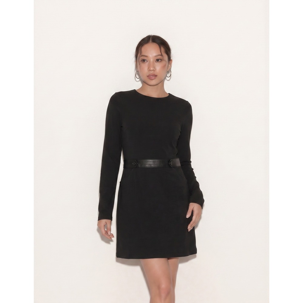 Lauren Ralph Lauren Black Long Sleeve Faux Leather Trim Sheath Dress 12